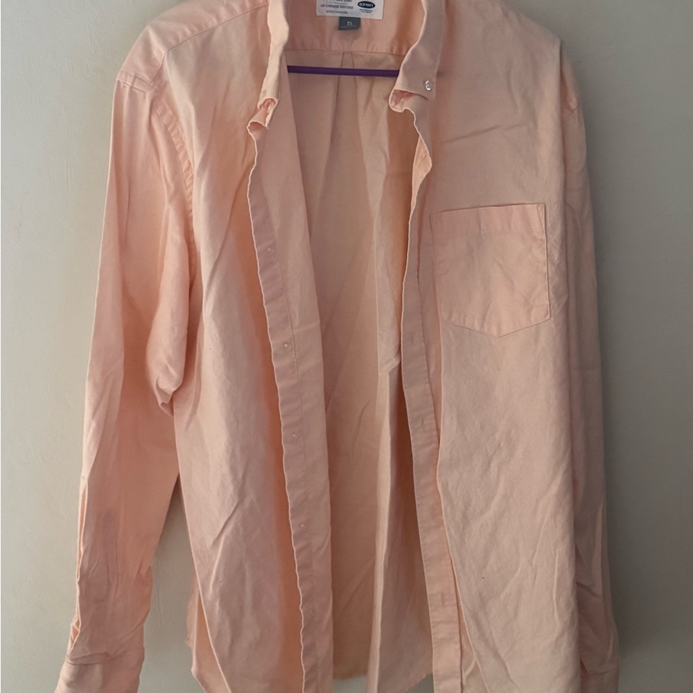 Mens Old Navy Peach Button Down Shirt Size XL NWOT Slim Fit Oxford Shirt Stretch